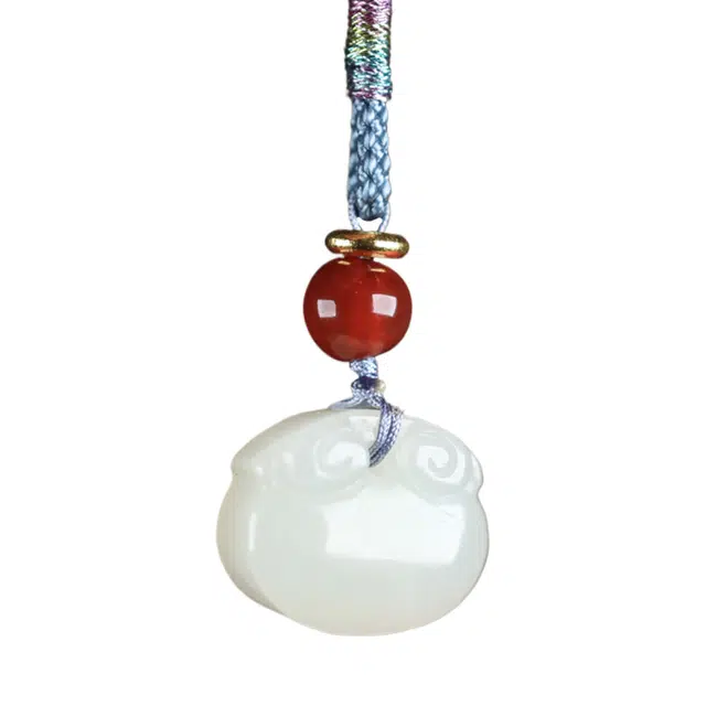 舒杰 平安如意锁 中式设计 和田玉 项链 男女同款情侣款 白玉