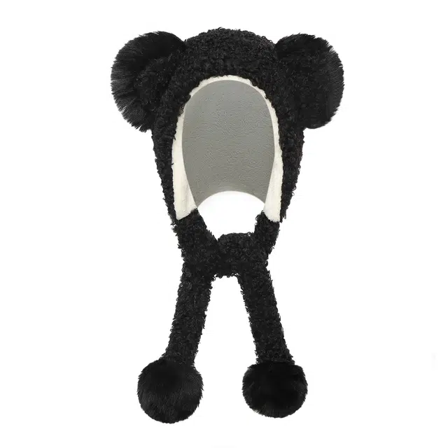 浪莎冬季卡通大耳朵可爱毛绒保暖帽雪地护耳防风绳羊羔绒帽子