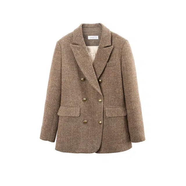 苏醒的乐园 通勤保暖西装领纯色设计直筒加厚羽绒服 女款 咖色