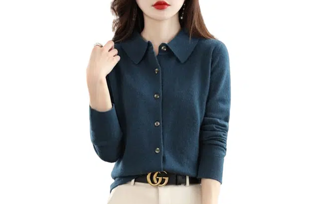 艾莱依 纯色针织打底衫修身开衫长袖衬衫 女款