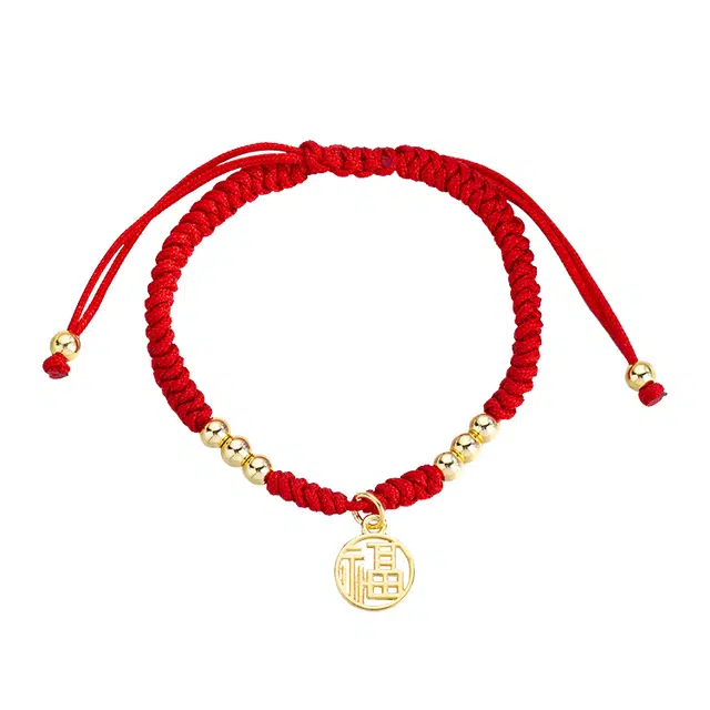 华髻 福牌小巧福字红绳可调节夏日通勤气质国潮民族风新中式编织绳复古 轻奢小众高级感 手链 男女同款情侣款