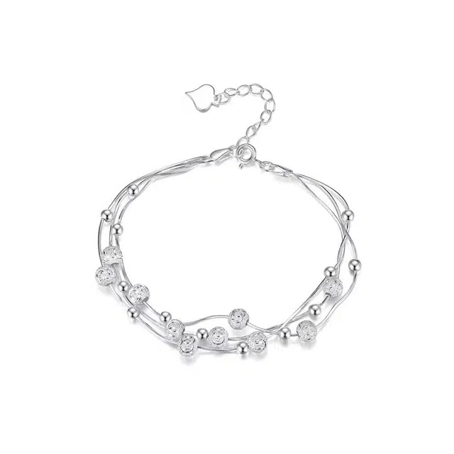 希遇 多层雕花圆珠三生三世旋转磨砂个性小众设计多层叠戴 铜 手链 女款