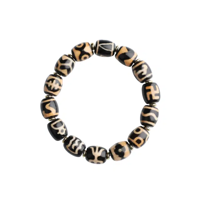 陌阡雪 国风藏式复古十四无畏天珠 国潮嘻哈风年轻 玛瑙 手串 男女同款情侣款