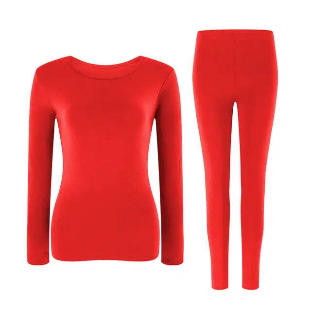 芬腾 秋冬莫代尔圆领长袖打底纯色锁温 内衣上衣保暖套装 秋衣秋裤 女款