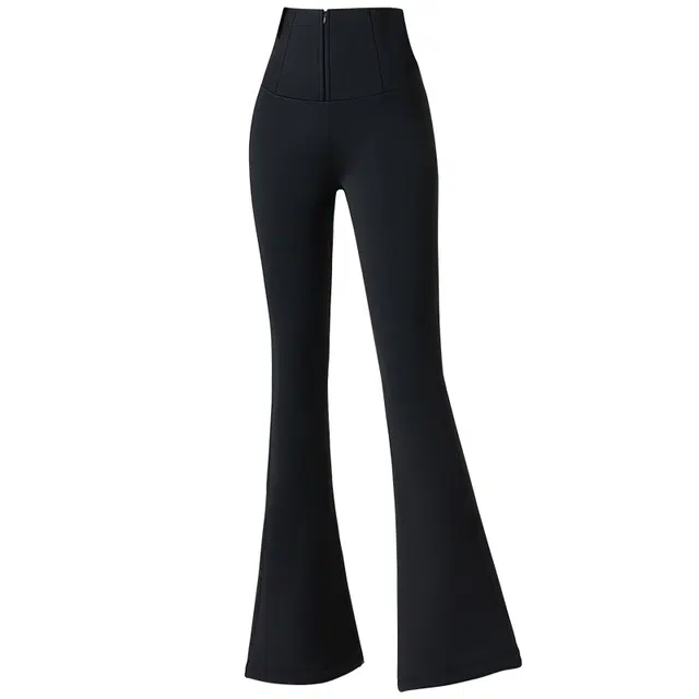 二三二三 加绒蚕丝微喇裤高腰休闲芭比鲨鱼拉链收腹提臀纯色塑身鲨鱼裤 女款 黑色