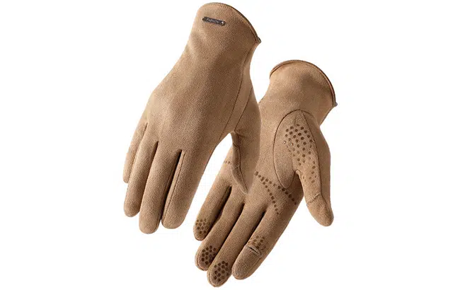 优幽兰 皮绒保暖分指 摩托车骑车加绒防滑耐磨露指可触屏 旅游防风防寒 百搭小众护手 健身手套 男款