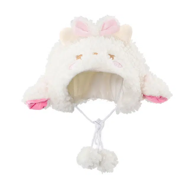 浪莎小羊耳朵帽子秋冬甜美可爱毛绒帽显脸小保暖毛茸茸护耳帽潮