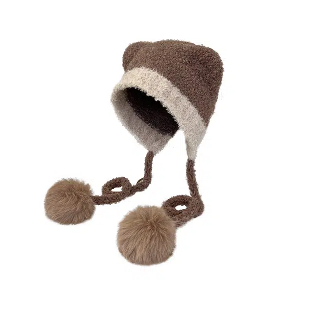 浪莎小熊耳朵毛线帽女秋冬针织线帽保暖灰色猫耳可爱显脸小护耳毛线帽