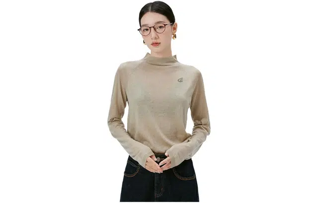 艾莱依 半高领套头撞色条纹长袖毛衣 女款