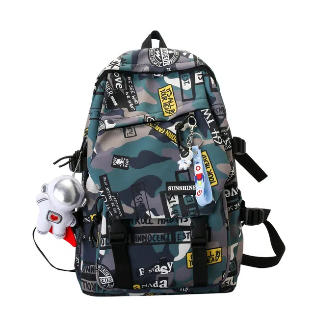 德力熊 高颜值帅气大容量校园爆款耐脏 尼龙 书包背包双肩包 常规 男女同款情侣款 绿/蓝/卡其/灰