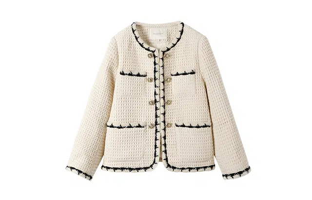 花栗鼠小姐 小香定制羊毛华夫格纯色长袖羽绒服 女款 米白色