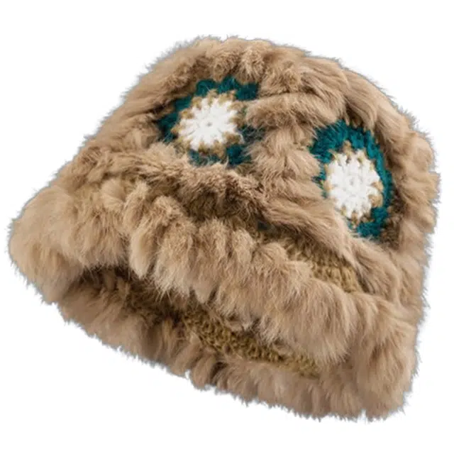 山一丸 醒狮帽国潮毛线帽子冬季毛茸茸保暖 兔毛 绒线帽 女款