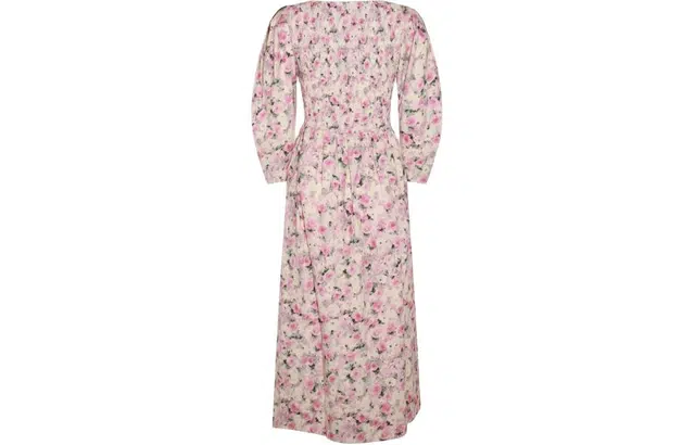 GANNI Printed Cotton Open-Neck Smock Long Dress