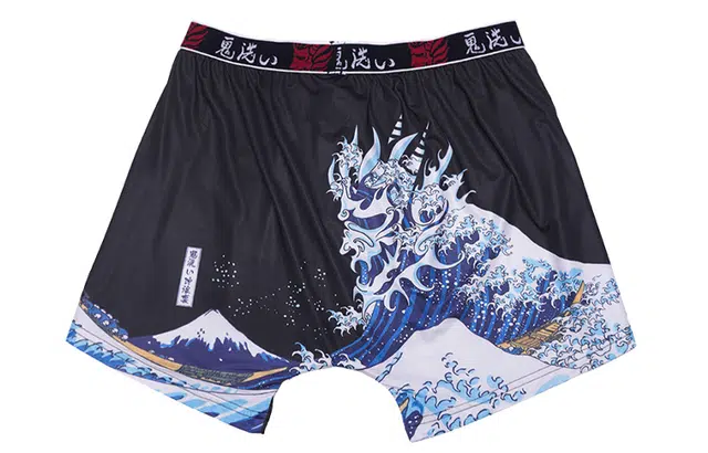 鬼洗 浮世绘冲浪裤中腰松紧平角短裤 男款 黑色