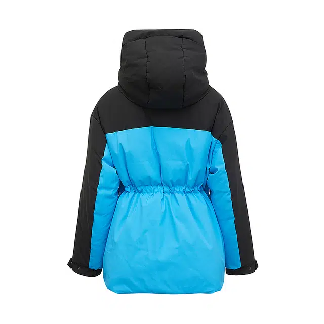 美特斯邦威 拼色连帽大口袋收腰落肩加厚保暖羽绒服 女款