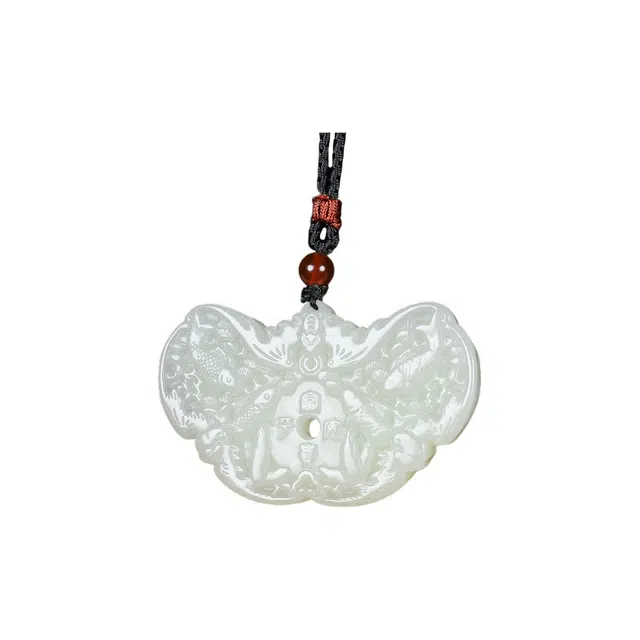 舒杰 吉祥如意蝴蝶精雕 和田玉 项链 男女同款情侣款 白玉