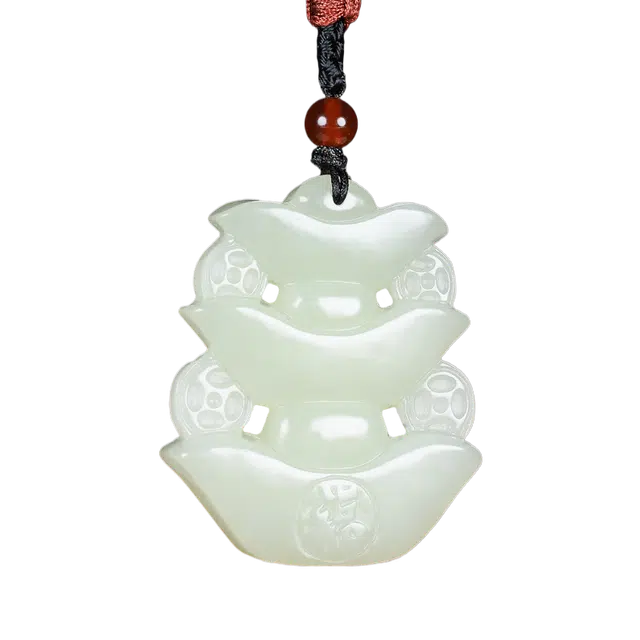 舒杰 财源滚滚元宝 国潮复古设计 和田玉 项链 男女同款情侣款 白玉