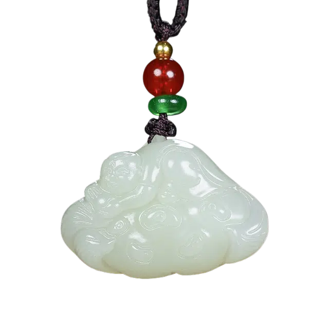 舒杰 莲莲生子 中式国风设计 和田玉 项链 男女同款情侣款 白玉