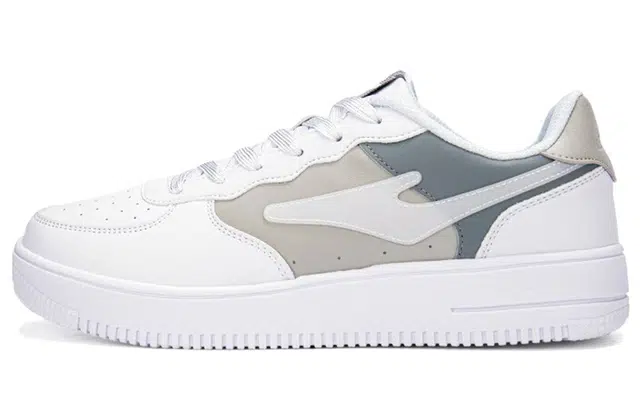 鸿星尔克 合成革 防滑减震透气 低帮 板鞋 男款 白灰色