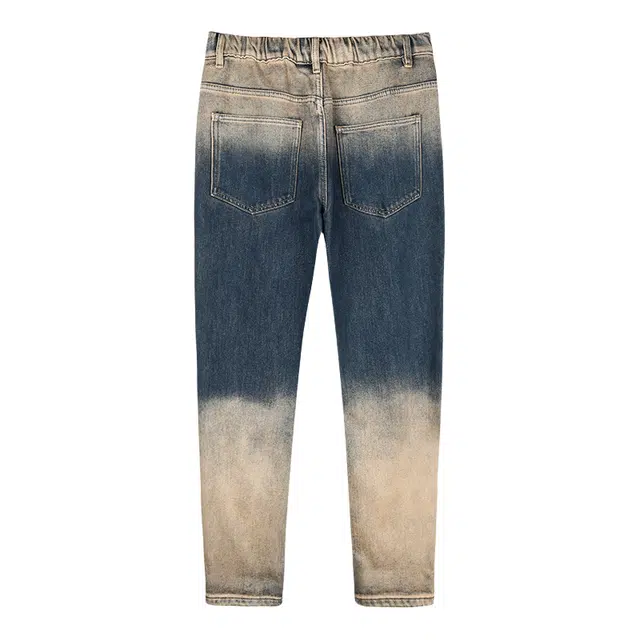 才子 复古街头舒适弹力休闲修身裤系带牛仔裤 男款 灰蓝色