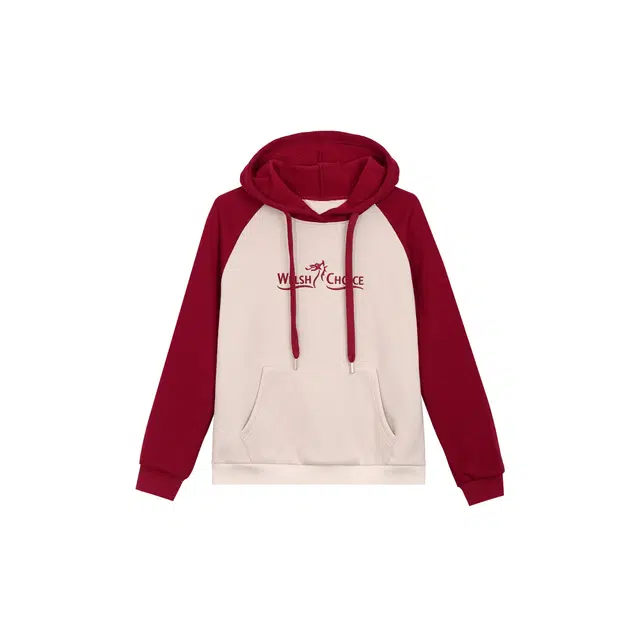 麓蔓蒂 美式插肩袖拼色字母绣花套头加绒连帽卫衣 女款