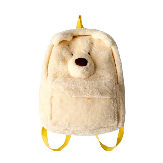 帕克熊 日系小清新甜美大容量毛茸茸毛绒可爱小熊 涤纶（聚酯纤维） 背包双肩包 常规 女款 奶黄色