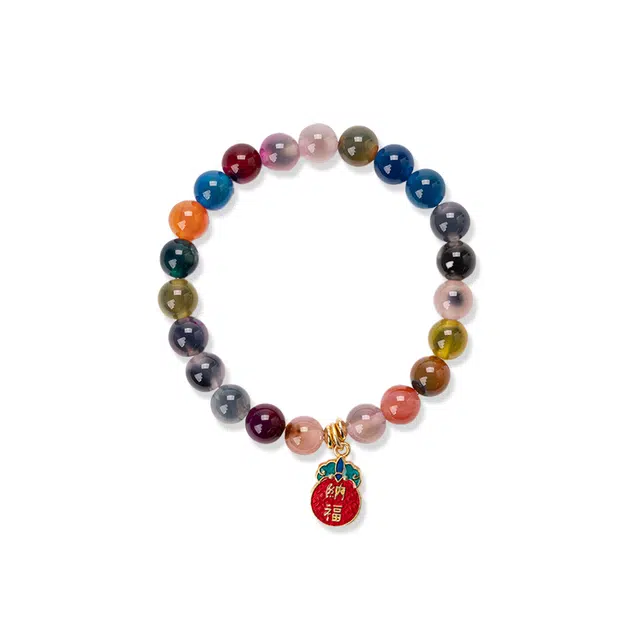陌阡雪 国风新中式多色彩虹糖心 玛瑙 玉石手串 女款