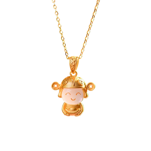 舒杰 招财送宝财神  国潮新中式设计 和田玉 项链 男女同款情侣款 白玉