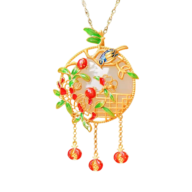 舒杰 喜上眉梢 复古宫廷风流苏款 和田玉 项链 女款 白玉