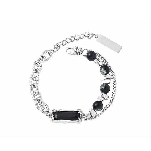 奥斯坦汀 暗黑冰裂珠潮流可调节 钛钢 手链 男款