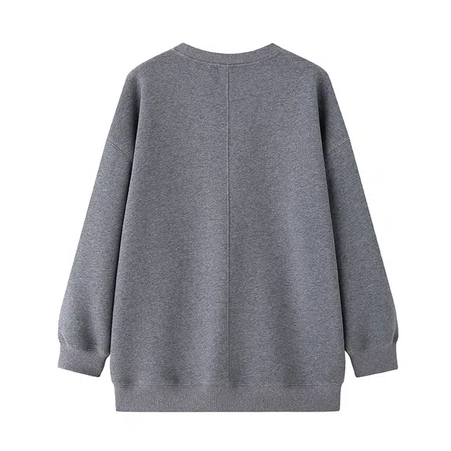 周淼 毛巾绣爱心图案加绒圆领卫衣 女款