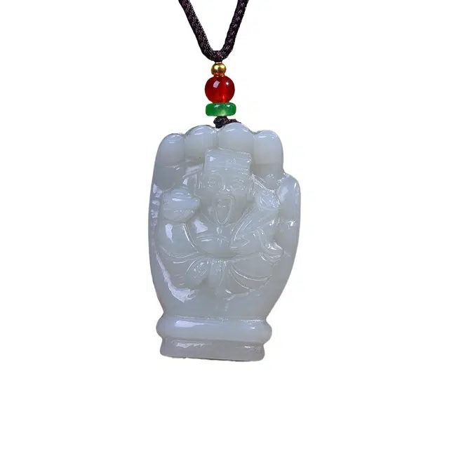 舒杰 伸手来财 小众精雕设计 和田玉 项链 男女同款情侣款 白玉