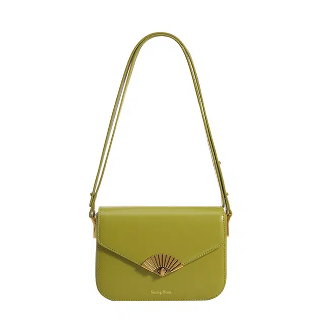 西木汀 爱丽丝 小众设计师高级感时尚百搭扇形锁扣 牛皮 小方包腋下包斜挎单肩包 小号 女款 红色/芥末绿/米白色