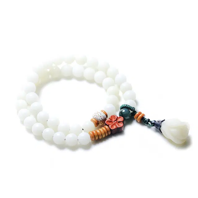 彗时 盘玩指绕柔间复古小众 文艺小清新雕刻百合花 白玉菩提 手串 男女同款情侣款