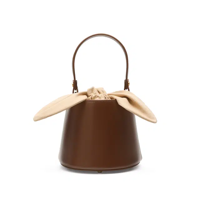 西木汀 小众设计师品牌 牛皮 水桶包单肩斜挎包手提包 小号 女款 咖啡色/黑色