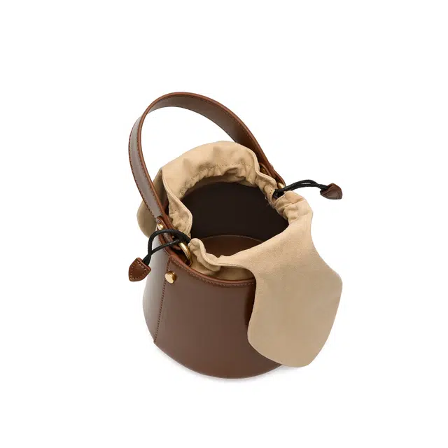 西木汀 小众设计师品牌 牛皮 水桶包单肩斜挎包手提包 小号 女款 咖啡色/黑色