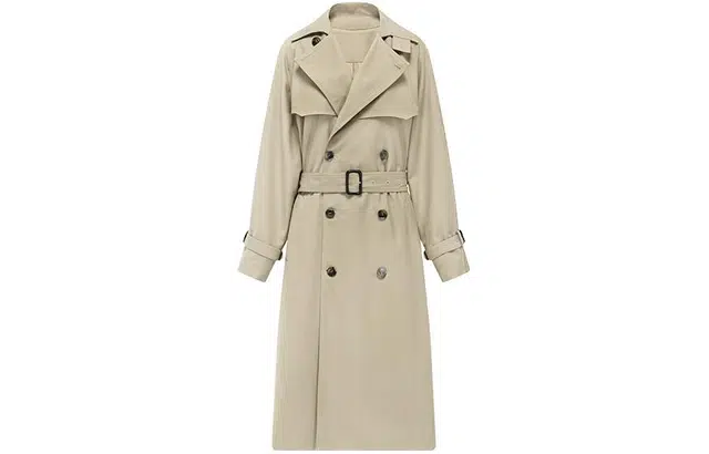 美洋 英伦风双排扣中长款纯色风衣 女款 奶茶棕