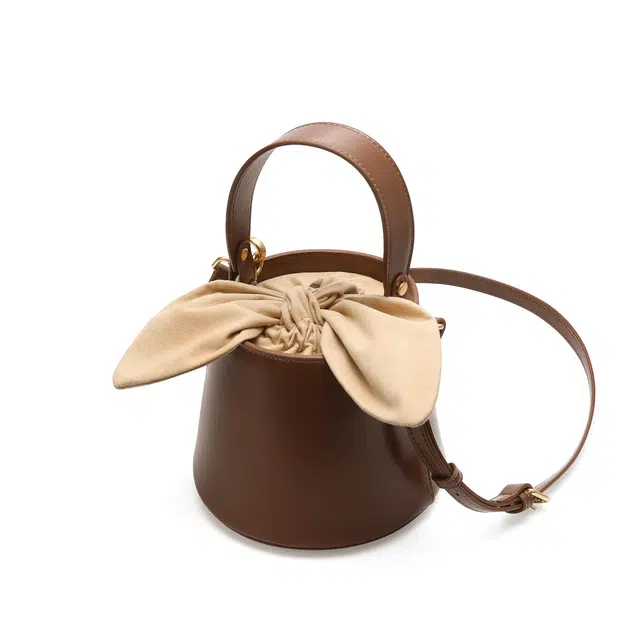 西木汀 小众设计师品牌 牛皮 水桶包单肩斜挎包手提包 小号 女款 咖啡色/黑色