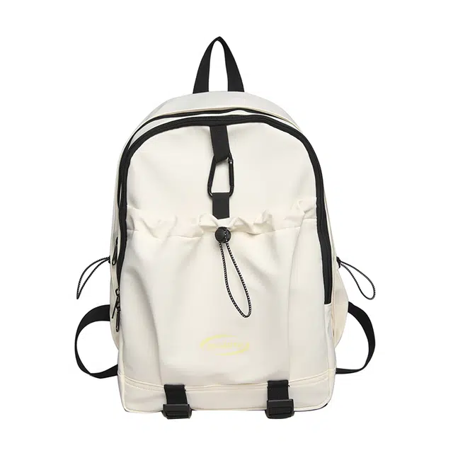 德力熊 小众初中高中大容量白边 涤纶 电脑包书包背包双肩包 常规 男女同款情侣款 白/粉/黑