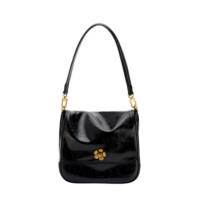 西木汀 轻风绘 高级感时尚百搭大容量 牛皮 斜挎单肩包 中号 男女同款情侣款 深邃黑/奶白色