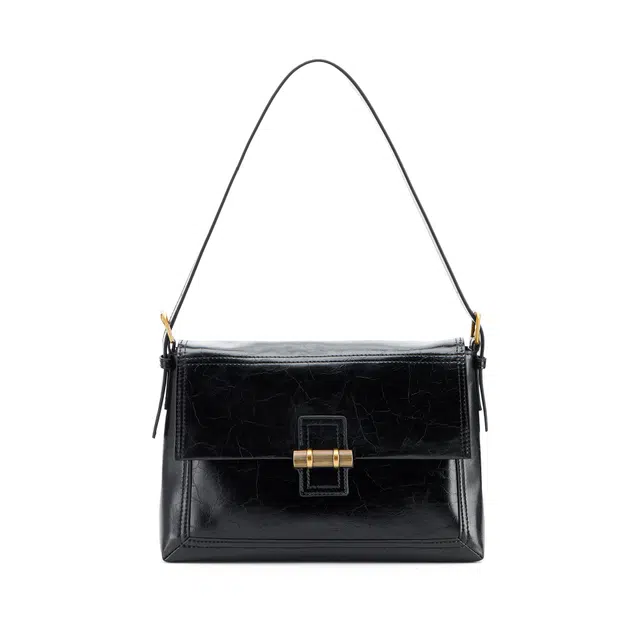 西木汀 暖阳旧梦 牛皮手提托特包女单肩包腋下斜挎通勤包 黑色/咖色