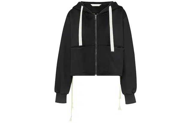 美洋 纯色简约连帽加绒开衫卫衣 女款 黑色