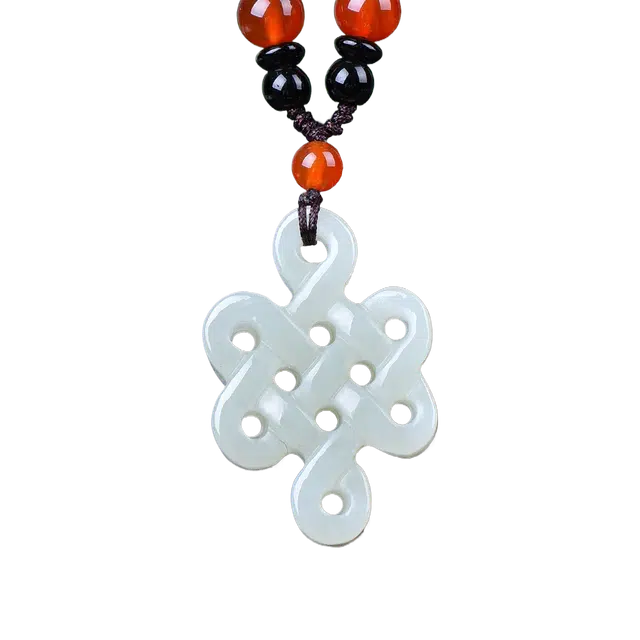 舒杰 平安幸福中国结 和田玉 项链 男女同款情侣款 白玉