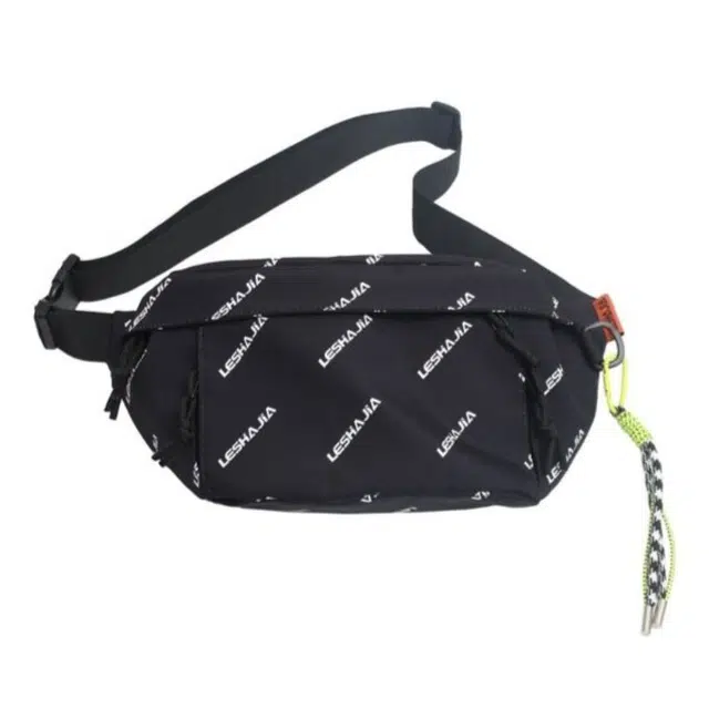 帕克熊 简约大容量休闲 尼龙 胸包 常规 男女同款情侣款 黑色/白色