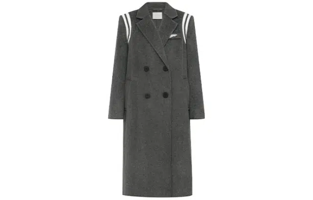 美洋 纯色双排扣西装领直筒型大衣 女款 深灰色