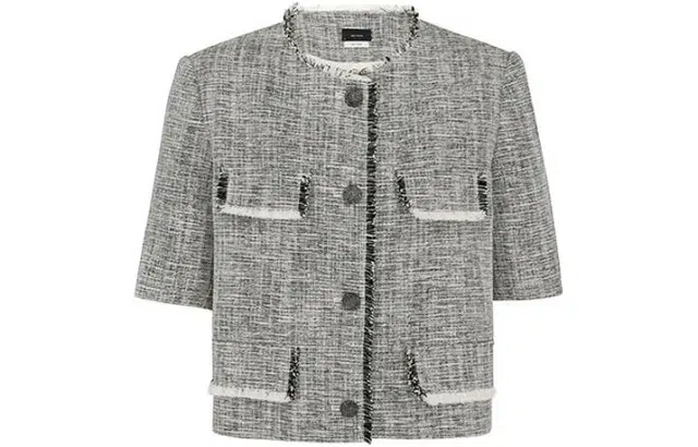 美洋 格子通勤圆领直筒五分袖西装 女款 花灰