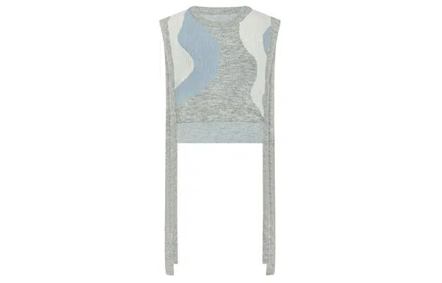 美洋 拼色圆领侧边飘带套头针织背心 女款 浅花灰