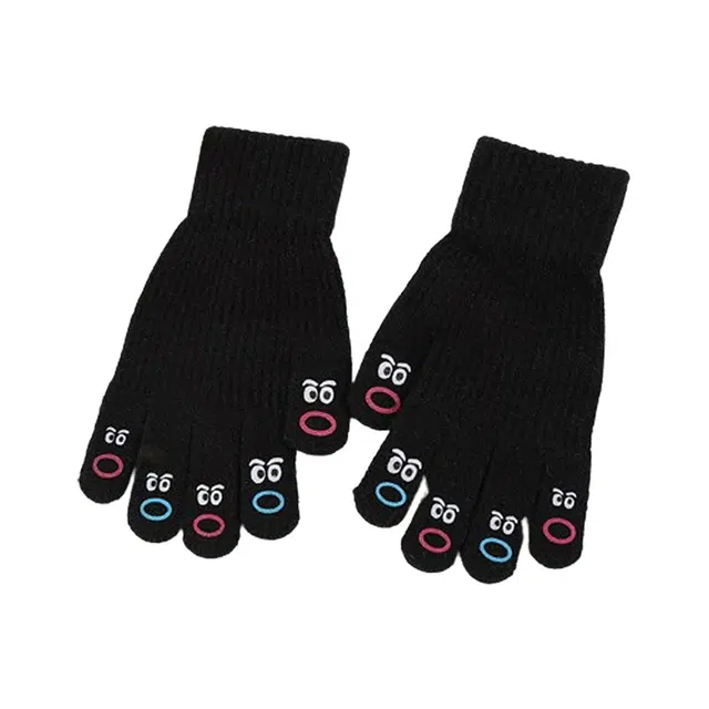 浪莎 卡通搞怪可爱分指手套 冬季保暖针织骑行分指手套 男女同款情侣款