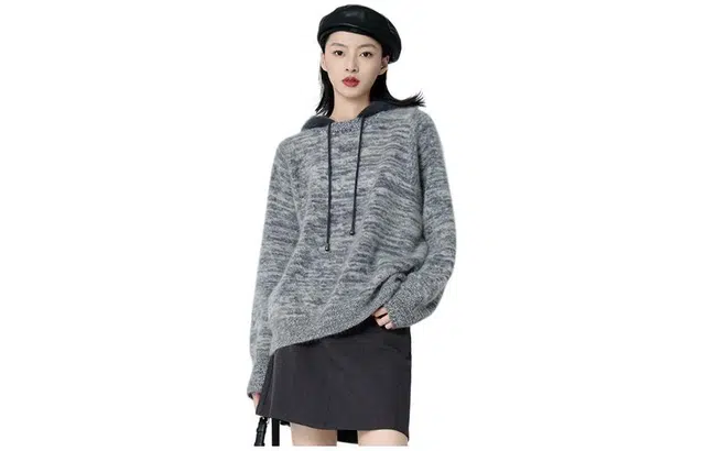 美洋 连帽针织气质舒适柔和亲肤上衣羊绒衫 女款 灰色