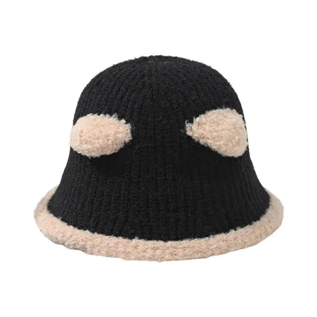 浪莎 卡通可爱毛绒百搭渔夫帽 针织水桶帽 秋冬加厚保暖护耳盆帽 男女同款情侣款
